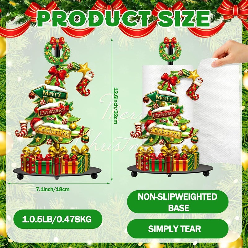 Shellwei Lime Green Christmas Tree Paper Towel Holder with Round Base Whimsical Christmas Bathroom Decor Rustic Xmas Tree Dispenser Kitchen Paper Holder Stand for Countertop Toilet Home Accessories - Image 3